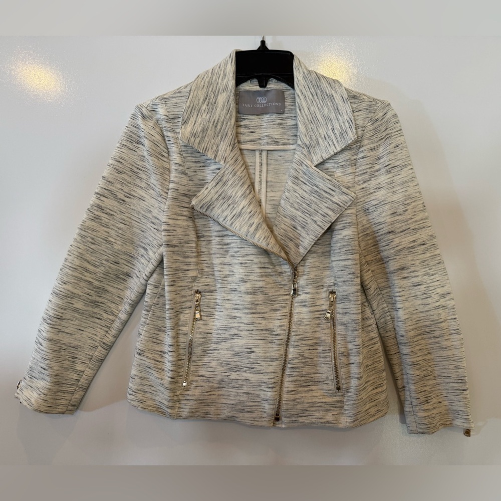 Women's Gray White Zippered Moto Cropped Jacket Size M‎ Tart Collections Style